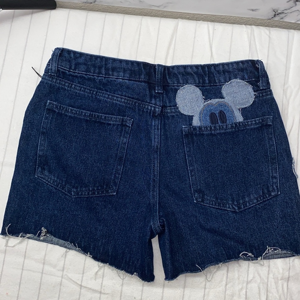 Forever 21 Women's Disney Mickey Mouse Denim Bermuda Shorts in Dark Denim, 13/14 - Picture 9 of 10